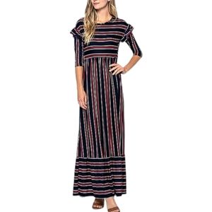 Antoinette spicy mix navy striped ruffled maxi dress size medium